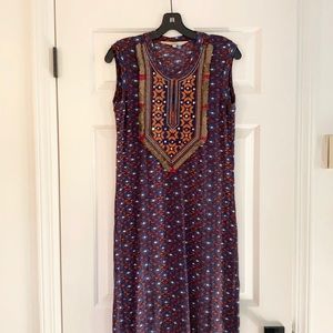 Indian Patterned Midi Dress w Embroidered Detail